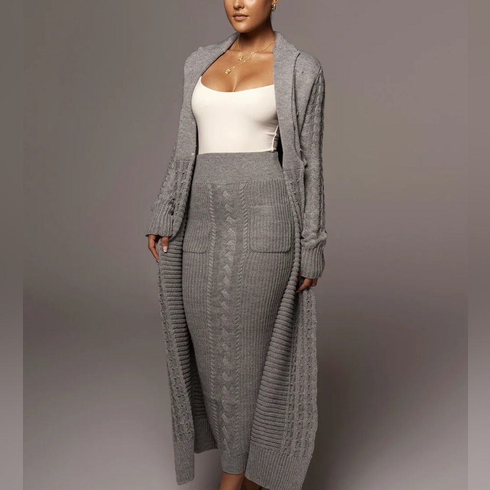 JLUXLABEL grey cable sweater skirt